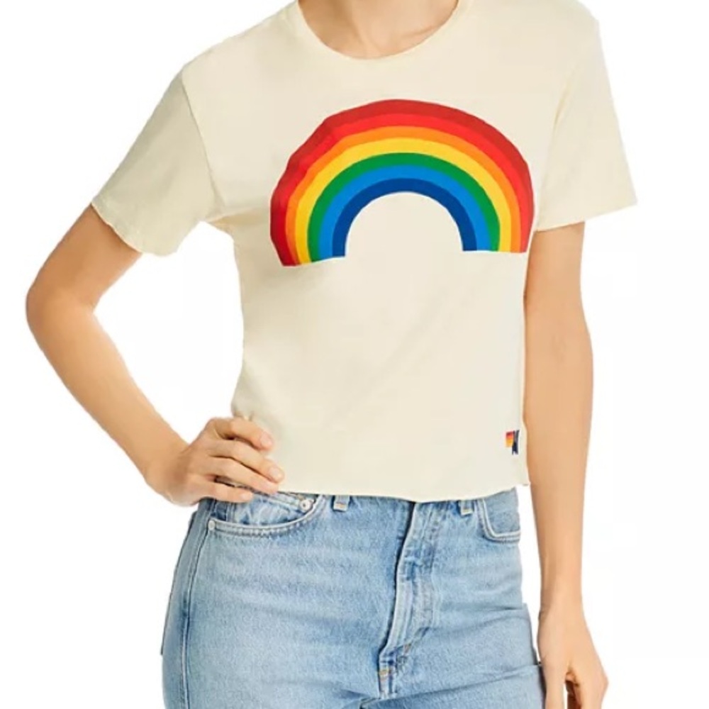 Aviator Nation cropped Rainbow T-shirt. Size small. Like new!